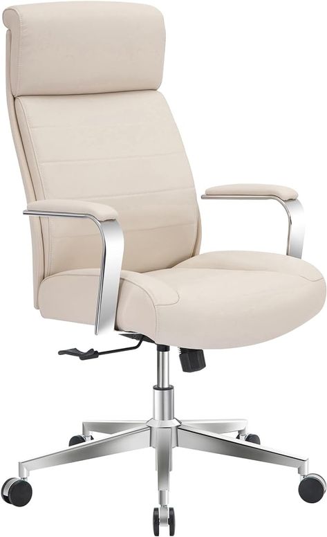 Amazon.com: Realspace® Modern Comfort Modee Vegan Leather High-Back Executive Office Chair, Sand/Chrome, BIFMA Compliant : Office Products Office Chair Aesthetic, Office Chair Leather, Office Chair White, Executive Office Chair, Executive Office Chairs, Office Makeover, White Chair, Executive Office, Executive Chair