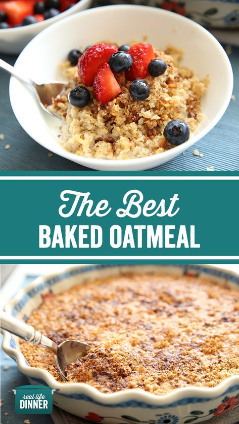 The Best Baked Oatmeal ~ https://reallifedinner.com Overnight Baked Oatmeal, Best Baked Oatmeal, Quick Oat Recipes, Amish Baked Oatmeal, Baked Oatmeal Recipes Healthy, Church Recipes, Oatmeal And Eggs, Freezable Meals, Homemade Oatmeal