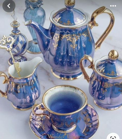 Inexpensive Jewelry, Pretty Tea Cups, Porcelain Tea Set, Teapots And Cups, Tee Set, Stunning Jewellery, Blue And Gold, Sugar Bowl Set, Tea Set