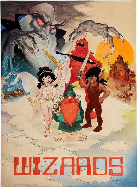 Set millions of years in the future, Wizards (1977) is a classic Ralph Bakshi film that tells the tale of two battling forces of technology and nature. Wizards 1977, Mike Ploog, 70s Movies, Ralph Bakshi, Magic Lantern, Bristol Board, Cinema Posters, Geek Life, Warhammer Fantasy