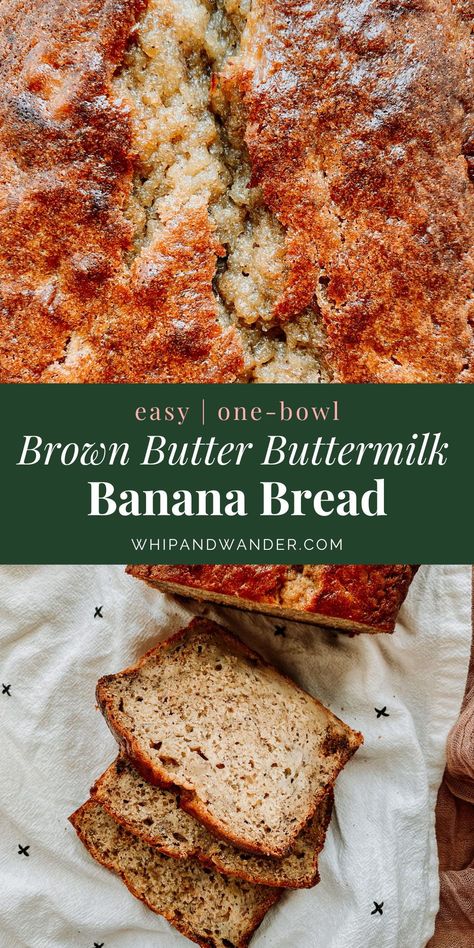 This Brown Butter Buttermilk Banana Bread is the best way to rescue those spotty brown bananas sitting on your counter. It levels up from basic banana bread with a swirl of nutty brown butter, a tangy measure of both buttermilk and Greek yogurt, and a sprinkle of cinnamon and nutmeg. This recipe is also super adaptable, welcoming a handful of roughly chopped chocolate and/or your favorite nuts with ease. Warm Recipes, Sweet Brunch Recipes, Gluten Free Brunch Recipes, Buttermilk Banana Bread, Brown Bananas, Sweet Brunch, Comfort Pasta, Banana Buttermilk, Easy Skillet Meals