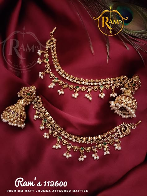 Champaswaralu Designs Gold, Champaswaralu Designs, Temple Jewellery Earrings, Indian Wedding Jewelry Sets, Gold Necklace Indian, Ear Chain, Gold Necklace Indian Bridal Jewelry, Beaded Necklace Designs, Jhumki Earrings