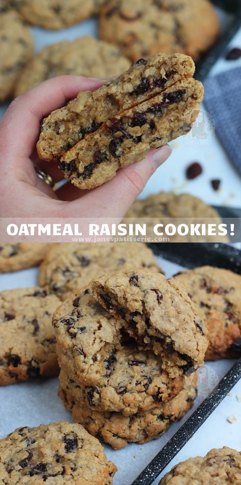 Delicious soft, chewy and epic Oatmeal Raisin Cookies! Oat And Raisin Cookies, Janes Patisserie, Cookie Recipes Oatmeal Raisin, Oatmeal Raisin Cookies Chewy, Oatmeal Cookies Chewy, Oat Cookies, Oatmeal Raisin Cookies, Raisin Cookies, Oatmeal Raisin