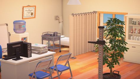 Animal Crossing Doctor Office, Animal Crossing Hospital Examination Room, Acnh Hospital Exam Room Ideas, Acnh Doctor Office, Acnh Hospital Exam Room, Acnh Hospital Ideas, Animal Crossing Hospital, Doctor's Office, Nurse Office