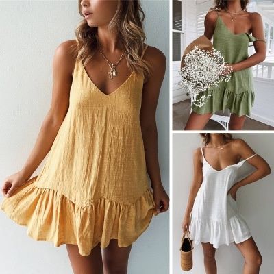 Linen Beach Dress, Cotton Short Dresses, Holiday Dresses Women, Elegant Casual Dress, Beach Mini Dress, Mini Sundress, Cotton Dress Summer, Loose Dress, Sleeveless Mini Dress