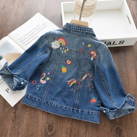 Unicorn Denim Embroidered Jacket - Momorii Cartoon Coat, Kids Denim Jacket, Spring Coat, Denim Chic, Denim Outerwear, Cute Jackets, Girls Denim, Girl Coat