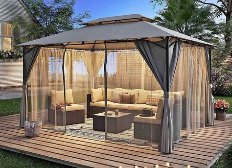 Mosquito Netting Patio, Permanent Gazebo, Gazebo Decorations, Large Gazebo, Screened Gazebo, Roof Tops, Outdoor Gazebo, Backyard Canopy, Hardtop Gazebo