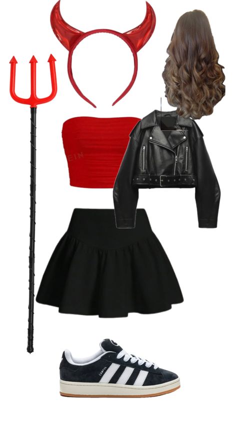 Easy devil costume with items mostly found at home Easy Devil Costume, Devil Costume Women, Halloween Devil Costume, Devil Costume, Costume Women, Senior Year, Halloween Ideas, Costumes For Women, At Home