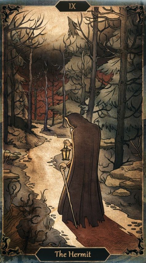 Tarot Cards Art Illustration, Hermit Tarot, The Hermit Tarot, Gothic Books, Club Romance, The Hermit, Gothic Wallpaper, Tarot Major Arcana, Tarot Cards Art