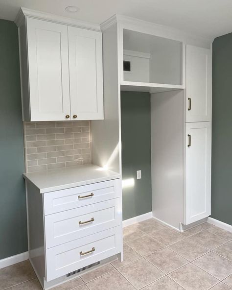 Refrigerator In Pantry Room, Deep Cabinet Above Fridge, Fridge Cabinet Surround Corner, Cabinets By Fridge, Cabinet On Top Of Fridge, Fridge Framing Cabinets, Fridge Pantry Cabinet, Fridge Centered On Wall, Built Around Fridge