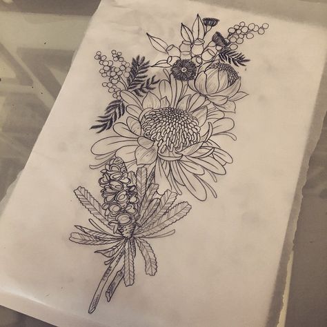 Eddie Tattoo, Tattoo Ladies, Gouache Ideas, Morning Drawing, Floral Sketches, Australia Tattoo, Inspiration Sketch, Australian Tattoo, Hipster Tattoo