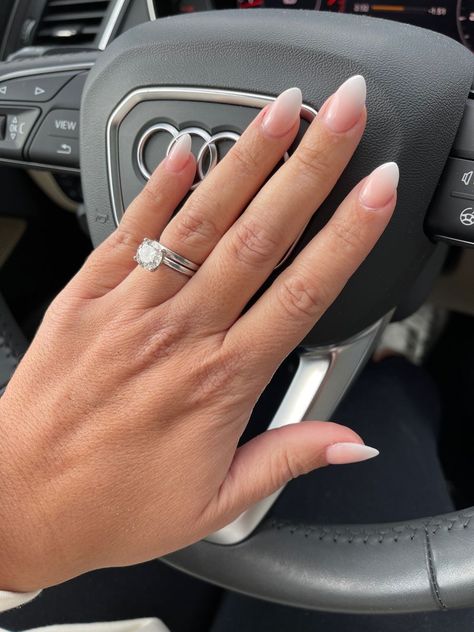 Almond shaped ombre nails #ombrenails #dipnails #naturalnails #audi #tiffanysolitaire Ombré Dip Nails, Ombre French Nails, Acrylic Nails Almond Shape, Engagement Nails, Pink Ombre Nails, Dip Nails, Ombre Acrylic Nails, Almond Acrylic Nails, Almond Shaped