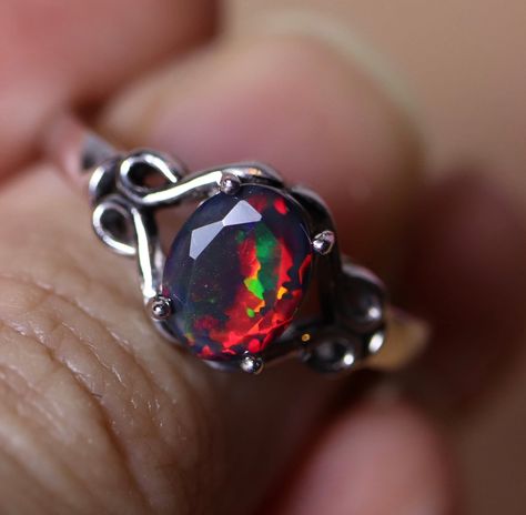 Fire Opal Engagement Ring, Black Fire Opal, Celtic Knot Designs, Black Opal Ring, Black Engagement Ring, Cute Engagement Rings, Silver Opal Ring, Cool Wedding Rings, Fire Opal Ring