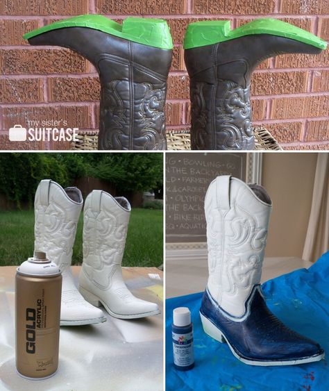 Spray Paint Cowboy Boots, How To Paint Boots Diy, How To Paint Boots, How To Paint Cowboy Boots, Bedazzled Cowboy Boots, Painted Cowboy Boots, Boot Painting, Boots Painting, Cowboy Boot Crafts