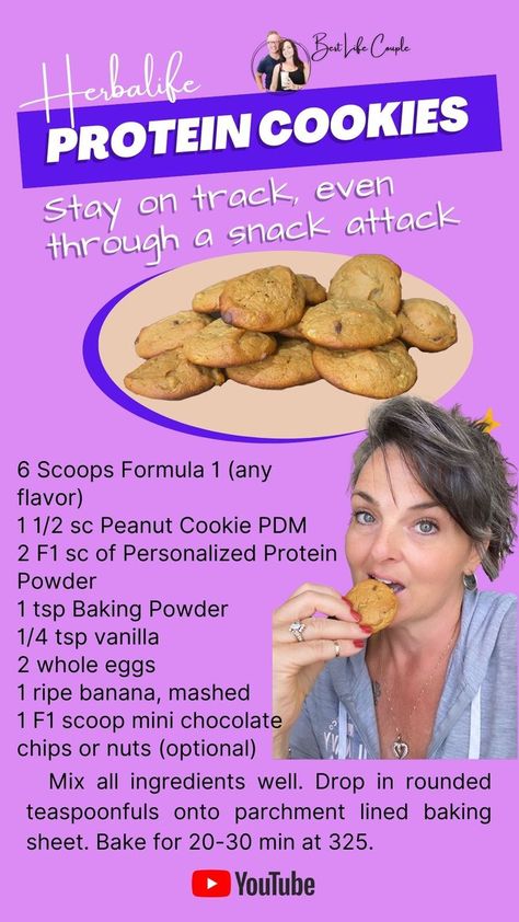 😍 Stay on track, even through a snack attack! GREAT for the freezer too =) Come on over to YouTube and let's make it together!! Herbalife Recipes Snacks, Herbalife Cookies, Herbalife Tips, Protein Cupcakes, Herbalife Protein, Herbalife Nutrition Club, Herbalife Shake Recipes, Protein Cookie, Nutrition Club