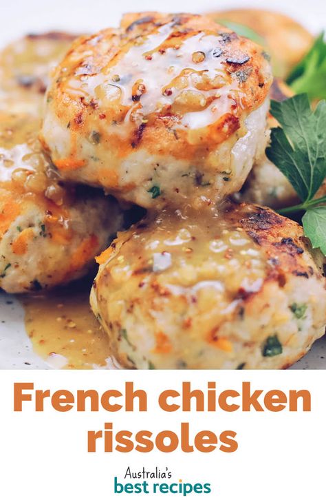 Here’s an easy meal the whole family will enjoy that’s packed with flavour and so easy to make. You’ll have these chicken rissoles on the table less than half an hour after walking in the door. #rissoles #chickenrecipes #dinner #dinnerideas #australia #australian #australianrecipes Turkey Rissoles, Chicken Rissoles, Rissoles Recipe, Chicken French, French Chicken, Mince Recipes, Minced Meat, Recipes Keto, Chicken Dishes Recipes