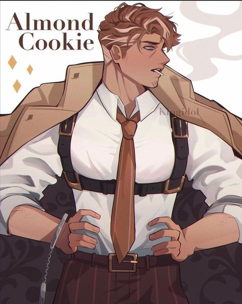 Almond Cookie, Almond Cookies, Cookie Art, Cookie Run, Human Art, Handsome Anime Guys, Handsome Anime, Animation Art, Detective