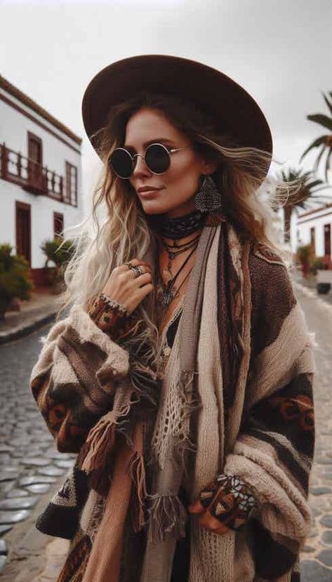 Boho Winter Outfits / Inspiration | Sand & Lava Boho Style Outfits Over 30, Winter Boho Aesthetic, Indigenous Inspired Outfit, Boho Punk Outfits, Free People Outfits Bohemian, Boho Chic Aesthetic Outfit, Boho Winter Outfits Bohemian, Hippie Winter Outfits Bohemian, Winter Boho Outfits Cold