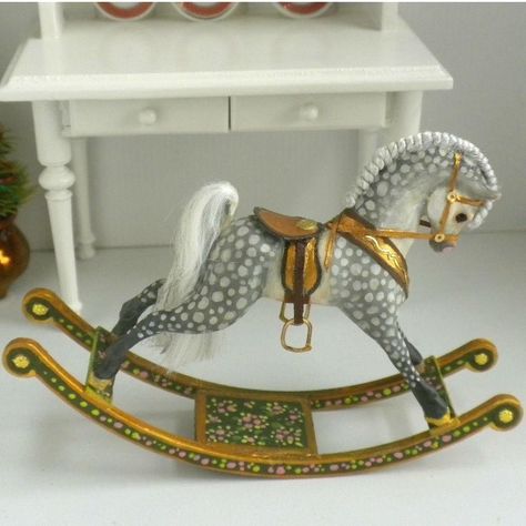 Painted Rocking Horse, Rocking Horse Diy, Antique Rocking Horse, Rocking Horse Toy, Dollhouse Nursery, Wooden Rocking Horse, Rocking Horses, Miniature Tutorials, Wooden Horse