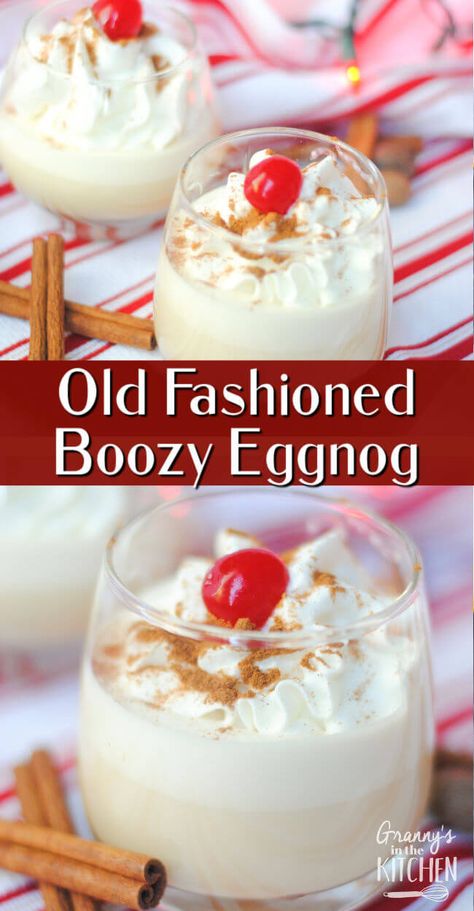 An old fashioned eggnog recipe...with a BIG kick! This boozy eggnog has been in our family for generations and is hands-down the best version of the drink you'll ever try! Spiked Eggnog Recipe, Boozy Eggnog, Eggnog Cocktail Recipe, Eggnog Recipe Spiked, Alcoholic Eggnog, Eggnog Cocktail, Eggnog Drinks, Eggnog Recipe Homemade, Spiked Eggnog