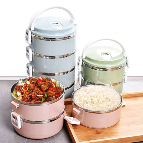 1/2/3 Layers Stainless Steel Thermal Insulated Lunch Box Bento Food Storage Container Lunch Box Cheap - NewChic Mobile Kotak Bento, Stainless Steel Bento Box, Thermal Lunch Box, Lunch Box Bento, Steel Lunch Box, Bento Recipes, Stainless Steel Lunch Box, Keep Food Warm, Insulated Lunch Box