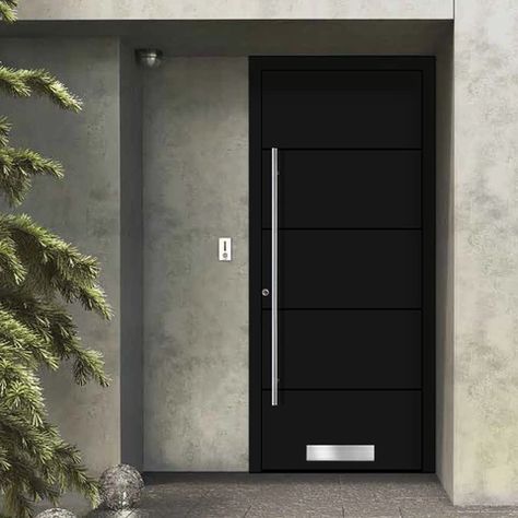 ThruSafe Aluminium Doors – Page 2 External Front Doors, Aluminium Front Door, Modern Driveway, Exterior Door Hardware, Unique Front Doors, Metal Building Designs, House Front Door Design, Side Extension, Black Front Doors