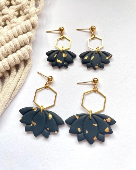 Sina on Instagram: “These lotus flower earrings are made from polymer clay and added a little bit golden leaf 🙂 available in my etsy shop🙂 #polymerclay…” Lotus Polymer Clay Earrings, Flower Donut, Donut Earrings, Donuts Earrings, Golden Leaf, Polymer Earrings, Clay Earring, Golden Leaves, Handmade Polymer Clay