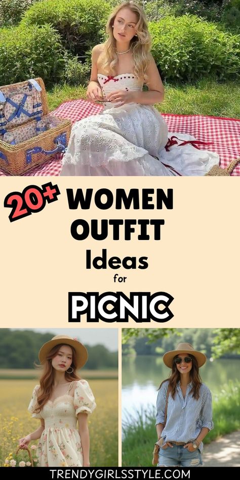 Get inspired with stylish women outfit ideas for picnics! From breezy dresses to comfy jeans and tops, find the perfect balance between casual and chic for your outdoor adventure. Stay comfortable while looking effortlessly fashionable! #PicnicOutfits #CasualStyle #SummerFashion Picnic Outfit Inspiration, Picnic Summer Outfit, Fall Picnic Outfit Ideas, Picnic Ideas Outfit, Outfit Ideas For Picnic, Picnic Outfit Ideas Casual Jeans, Garden Outfit Ideas, Ideas For Picnic, Picnic Outfit Ideas