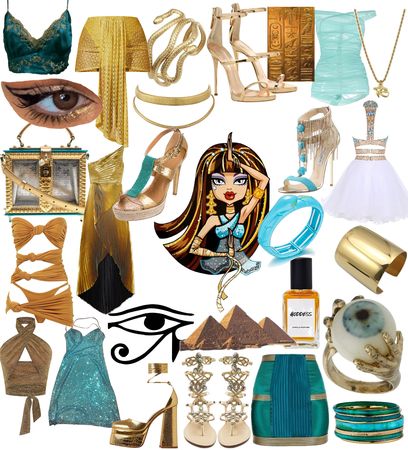 Cleo De Nile Outfit Ideas, Cleo Aesthetic, Egyptian Inspired Fashion, Look Board, Monster High Halloween Costumes, Cleopatra Halloween Costume, Cleopatra Halloween, Monster High Halloween, Monster High Cosplay