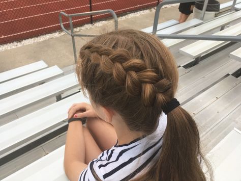 Pancaked Dutch braid into ponytail Side Dutch Braid Into Ponytail, Dutch Braid Into Ponytail, Braid Into Ponytail, Recital Hair, Side Dutch Braid, Blond Hairstyles, Dutch Braid Ponytail, Cute Hairstyles For School, Side Braid