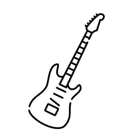 Outline, simple vector electric guitar icon isolated on white background. Electric Guitar Clipart, Guitar Simple Drawing, Electric Guitar Doodle, Sketch Guitar, Electric Guitar Tattoo, Simple Guitar Tattoo, Guitar Stencil, Electric Guitar Icon, Electric Guitar Drawing