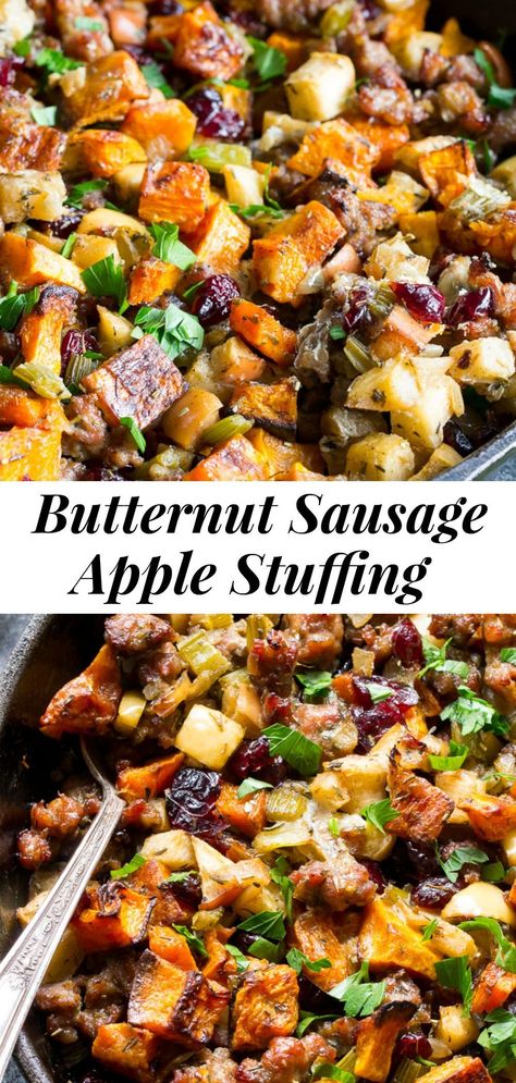 Sweet Potato Sausage Stuffing, Thanksgiving Whole 30, Paleo Stuffing Recipes, Stuffing Alternative Thanksgiving, Thanksgiving Dishes Gluten Free, Paleo Stuffing Thanksgiving, Thanksgiving Side Dishes Dairy Free, Whole Food Thanksgiving Recipes, Stuffed Butternut Squash With Sausage