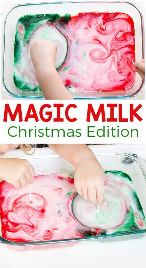 Santa Claus Activities For Preschool, Magic Milk Experiment, Milk Science Experiment, Christmas Science Activities, Science Activity For Kids, Christmas Science Experiments, Magic Milk, Christmas Activities For Toddlers, Winter Science