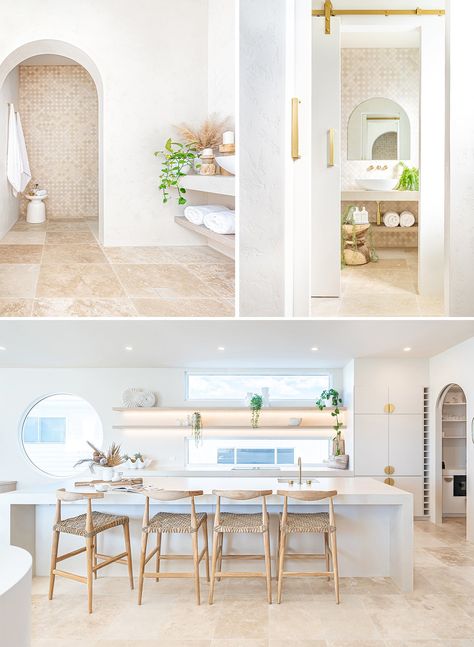 Nirvana by Rome Design | Palm Beach | Uniqwa Collections Tuscan Coastal Decor, Kitchen Design Mediterranean, Modern Beach Kitchen, Modern Tuscan Home, Palm Springs Interior Design, Uniqwa Collections, Coastal Luxe, Service Apartment, Miami Condo