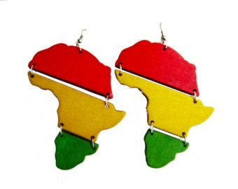 Africa Earrings - Rasta Earrings - Rasta Wooden Earrings - Jamaican Style Rasta Earrings, Rose Gold Bridal Jewelry, Afrocentric Earrings, Africa Earrings, African Accessories, Jewelry Wood, African Earrings, Spiral Earrings, Ethnic Earrings