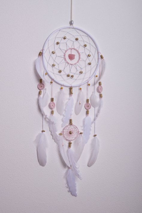 Large Pink Dream Catcher White and Pink by MagicalSweetDreams Stone Wall Decor, Pink Dream Catcher, Pink Dreamcatcher, Dream Catcher Gifts, White Dream Catcher, Dream Catcher Mobile, Wall Decor Wedding, Bohemian Dreamcatcher, Dream Catcher White