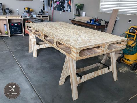 Tablesaw Outfeed Table, Paulk Workbench, Outfeed Table, Building A Workbench, Saw Horse, Workspace Ideas, Torsion Box, Assembly Table, Box Table