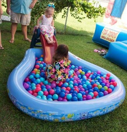 First Boy Birthday Kiddie Pool Ball Pit, Home Ball Pit Ideas, Ball Pit Birthday Party Ideas, Ball Pit Themed Birthday Party, Diy Outdoor Ball Pit, Inflatable Pool Ball Pit, Park Toddler Birthday Party, Toddler Pool Party Birthday, Toddler Pool Party