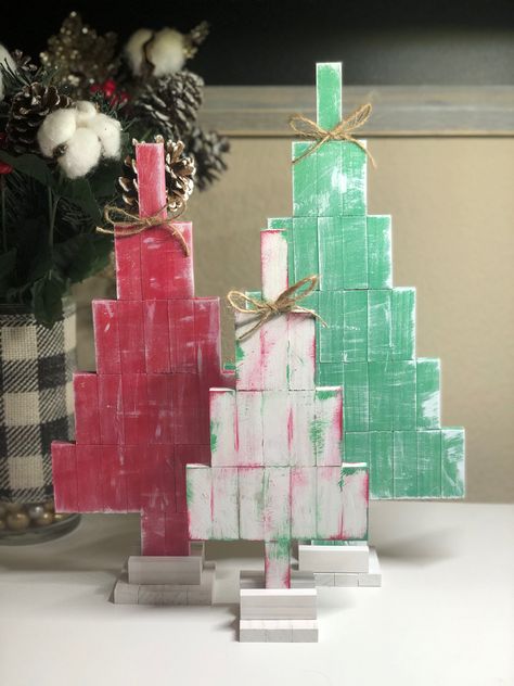 Made from Dollar Tree tumbling tower game blocks Tower Blocks Crafts, Things To Make With Dollar Tree Jenga Blocks, Dollar Tree Tower Blocks Diy, Winter Dollar Tree Diy, Dollar Tree Wooden Blocks, Dollar Tree Tumbling Tower Block Crafts, Diy Crafts With Jenga Blocks, Dollar Tree Tumbling Tower Blocks Diy Christmas, Tumbling Tower Christmas Tree