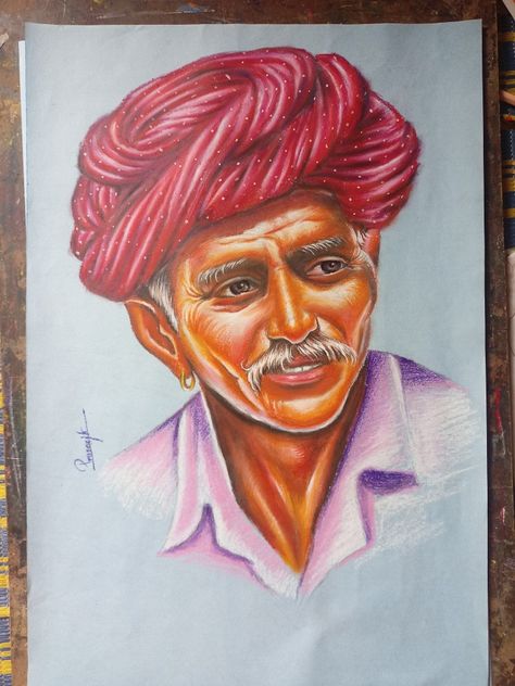 Oil pastel Realistic Oil Pastel Drawings, Oil Pastel Colour Drawing, Pastel Colour Drawing, Oil Pastel Portrait, Colored Pencil Artwork Ideas, Indian Contemporary Art, Colour Drawing, Oil Pastel Colours, Painting Images