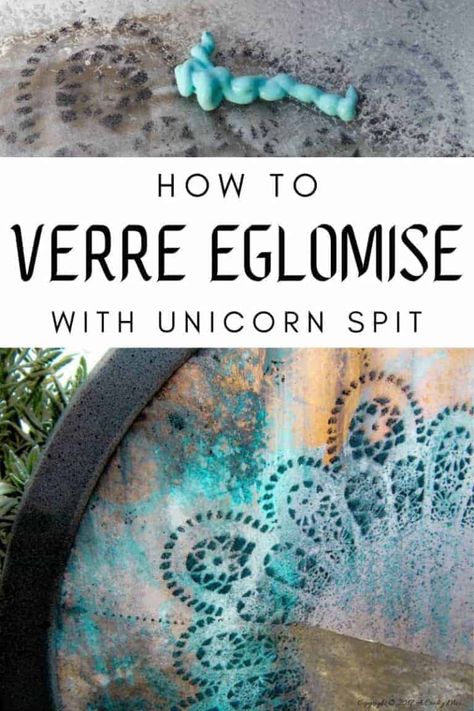 This easy to follow tutorial will show you how to Verre Eglomise with Unicorn SPiT. #verreeglomise #UnicornSpit #ACraftyMix #DIYTutorial #HomeDecor #verreeglomisetutorial Unicorn Spit Stain, Unicorn Paint, Verre Eglomise, Unicorn Painting, Unicorn Spit, Behind The Glass, Craft Stash, Furniture Rehab, Custom Stencils