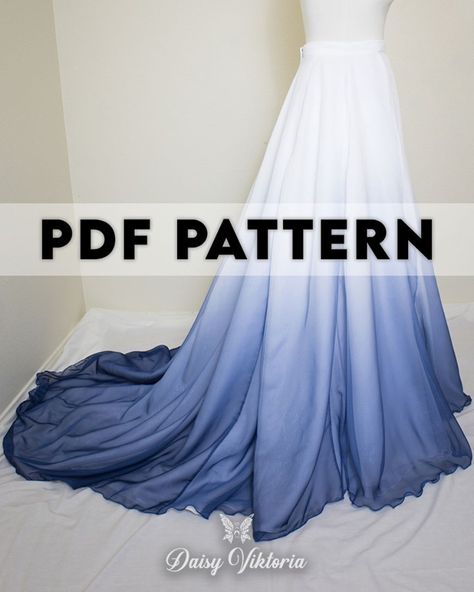 Dress With Train Pattern, Draping Techniques Skirt, Fantasy Dress Sewing Pattern, Dress Skirt Patterns Sewing, Wedding Skirt Pattern, Train Skirt Pattern, Skirt With Train Pattern, Adjustable Skirt Pattern, Wedding Dress Patterns Sewing