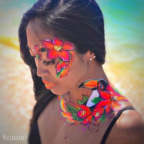 Enchanted garden inspired. I painted this work for collaboration with our wonderful @pigmentaction group. Model: @igor_korogodin  Paints: @superstar.nl  #toucan #flowers #onestroke #facepaint #facepainting #makeup #mua #illusion #illusionpainting #malowanietwarzy #animator #dzieci #children #kidsparties #cildrenparty #аквагрим #аниматор #макияж #креативныймакияж #иллюзия #косплей #cosplay #charakteryzacja #akvarim #onestroke #onestrokefacepainting Tropical Face Paint, Illusion Paintings, Enchanted Garden, Facepaint, Garden Inspired, Body Painting, Face Painting, Face And Body, Kids Party