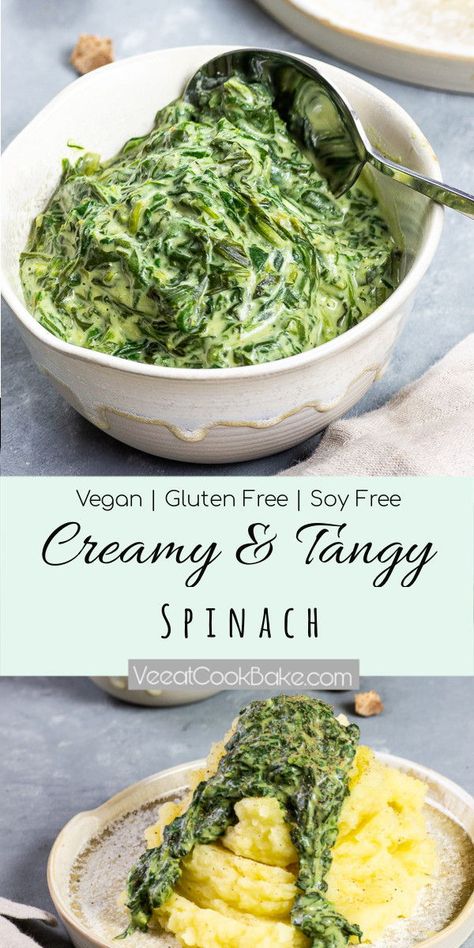 Cream Spinach, Spinach Recipes Vegan, Vegan Potato Recipes, Creamed Spinach Recipe, Plantbased Recipes, Vegan Cream, Vegan Side Dishes, Vegan Potato, Vegan Sides