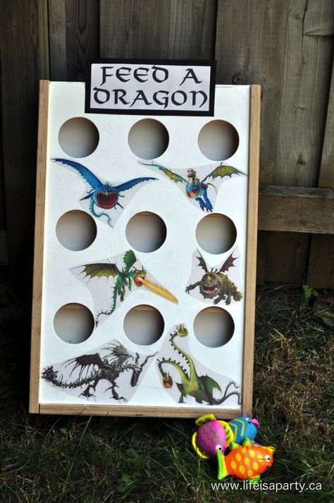 Feed The Dragon Game, Dragon Party Activities, Dragon Party Games, Dragon Birthday Party Ideas, Dragons Love Tacos Party, Toothless Party, Reluctant Dragon, Dragon Themed Birthday Party, Puppetry Arts