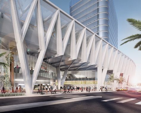 SOM presents plans for a multimodal transport hub in miami Miami Architecture, Transport Hub, Miami Living, Train Station Architecture, Miami Orlando, Commercial Complex, Pedestrian Bridge, Bridge Design, All Aboard