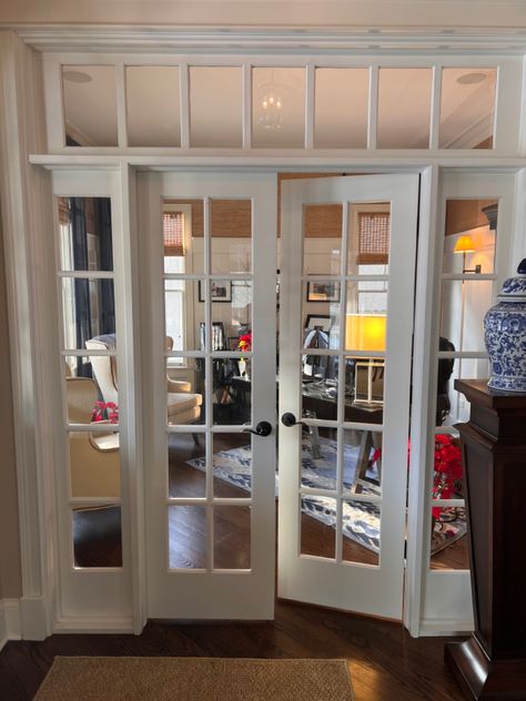 Home Office Door Ideas, French Door Wall, French Glass Doors, Dining Room French Doors, Home Office Doors, White French Doors, Interior French Doors Office, Office Doors, French Ideas