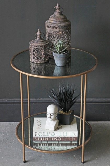 Antiqued Mirror Side Table from Rockett St George Side Table Decor Living Room, Mirrored Side Tables, Mirror Side Table, Bedroom Redesign, Bar Sala, Antiqued Mirror, Kursi Bar, Side Table Decor, Table Decor Living Room