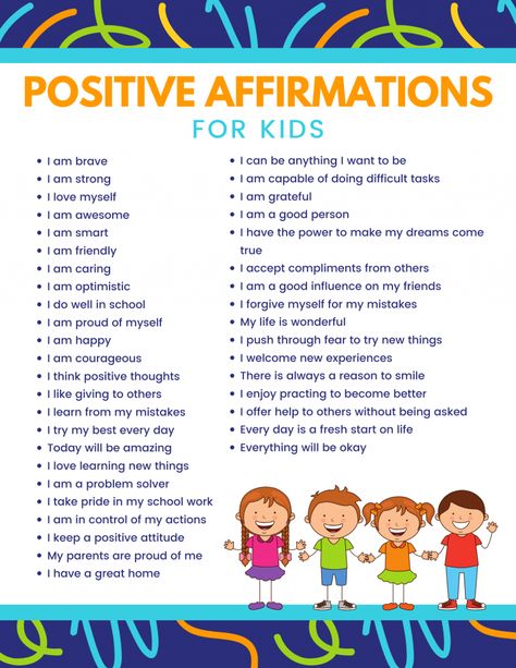 Daily Affirmations For Kids, Think Positive Thoughts, Positive Affirmations For Kids, Affirmations For Kids, Smart Parenting, Mindfulness For Kids, Printable Kids, Daily Positive Affirmations, Social Emotional Learning