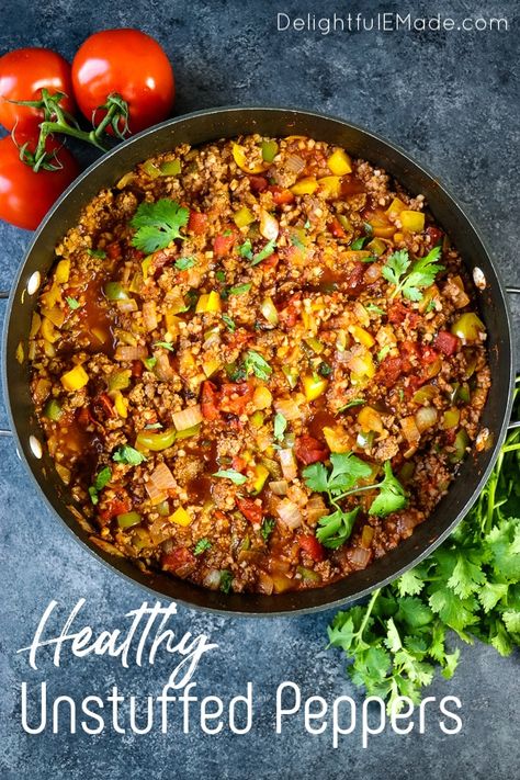 Healthy Unstuffed Peppers - Delightful E Made Unstuffed Pepper Casserole, Pepper Recipes Healthy, Unstuffed Peppers, Taco Stuffed Peppers, Stuffed Pepper Casserole, Pepper Recipe, Quick Healthy Dinner, Healthy Weeknight Meals, Boiled Egg Diet Plan